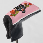 Roterende zwarte panther en opblaasbare rozen golf golfheadcover (3/4 voorkant)