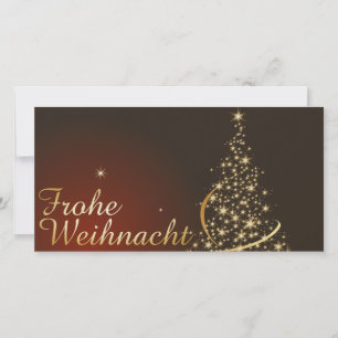 Rotes Weihnachtsmotiv mit goldenem Weihnachtsbaum Bedankkaart