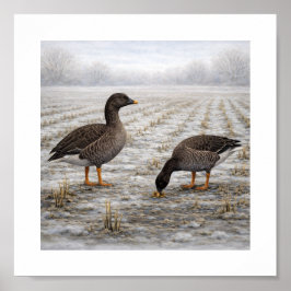 Rotganzen in een Winterveld – Japanse Wilde Vogels Poster