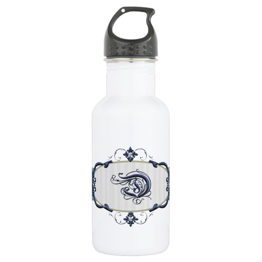 Rothenburg Blue Monogram-Letter D Waterfles (Voorkant)