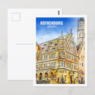 Rothenburg Duitsland Beroemde reis Waterverf Sketc Briefkaart