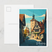 Rothenburg Duitsland vintage reisillustratie Briefkaart (Voorkant / Achterkant)