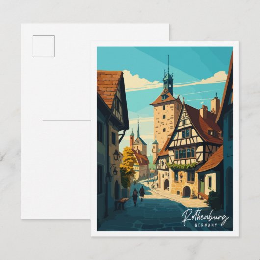Rothenburg Duitsland vintage reisillustratie Briefkaart (Voorkant / Achterkant)