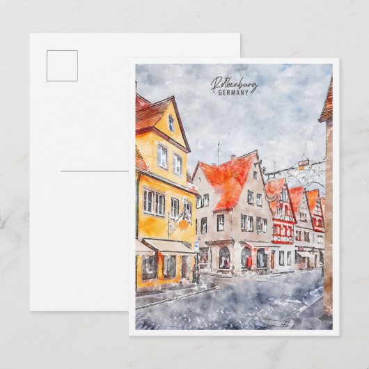 Rothenburg Duitsland vintage reizen waterverf Briefkaart (Voorkant / Achterkant)