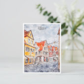 Rothenburg Duitsland vintage reizen waterverf Briefkaart (Staand voorkant)