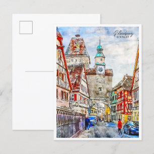 Rothenburg Duitsland vintage reizen waterverf Briefkaart