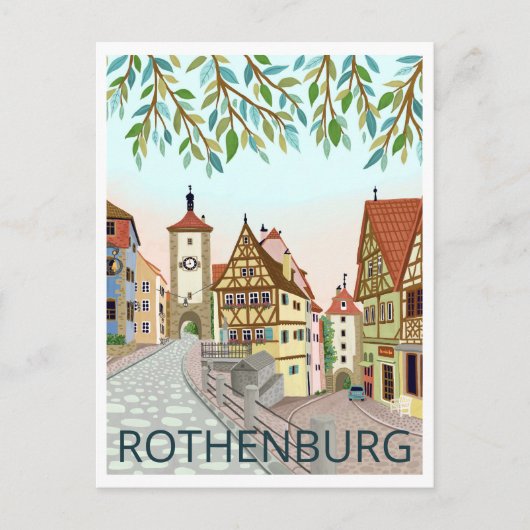 Rothenburg Town Uitzicht Reisillustratie Briefkaart (Voorkant)
