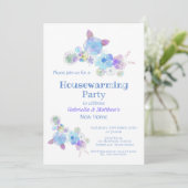 Rotische Blauwe Floral Waterverf Housewarming Part Kaart (Staand voorkant)