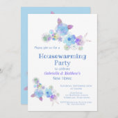 Rotische Blauwe Floral Waterverf Housewarming Part Kaart (Voorkant / Achterkant)