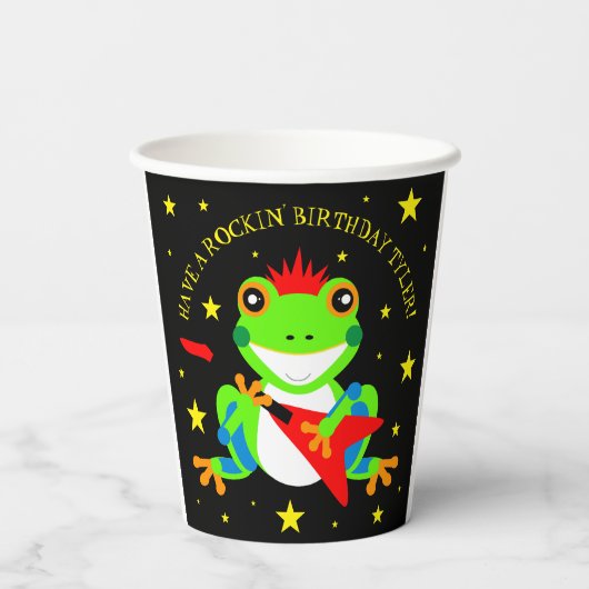 Rotkin' Birthday Tree Kikker met Red Guitar Papieren Bekers (Achterkant)