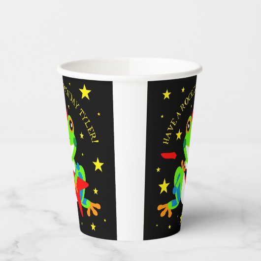 Rotkin' Birthday Tree Kikker met Red Guitar Papieren Bekers (Links)