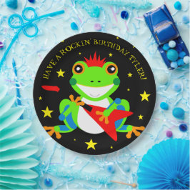 Rotkin' Birthday Tree Kikker met Red Guitar Papieren Bordje