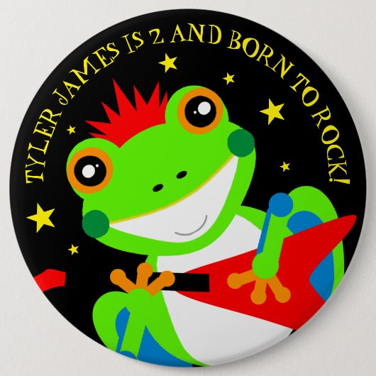 Rotkin' Birthday Tree Kikker met Red Guitar Ronde Button 6,0 Cm (Voorkant)