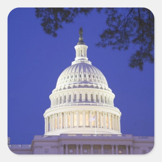 Rotonde van het Capitool 's nachts, Washington Vierkante Sticker (Voorkant)