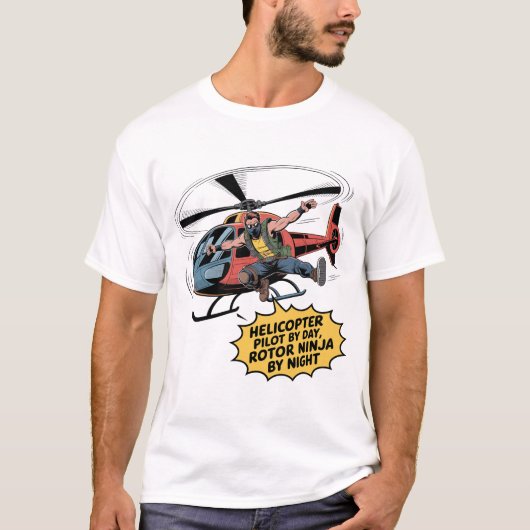 Rotor Ninja: Dynamic Comic Style Helicopter Pilot T-shirt (Voorkant)