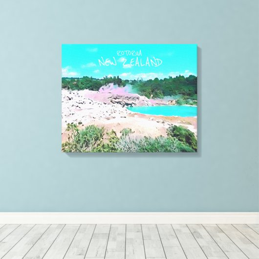 Rotorua hot springen Nieuw-Zeelandse reisdruk Canvas Afdruk (Insitu (Houten vloer))