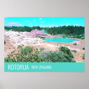Rotorua hot springen Nieuw-Zeelandse reisdruk Poster