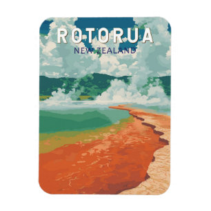 Rotorua Nieuw-Zeeland Illustratie Reizen Art Retro Magneet