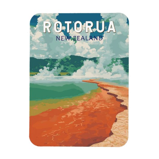 Rotorua Nieuw-Zeeland Illustratie Reizen Art Retro Magneet (Verticaal)