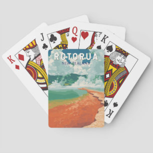 Rotorua Nieuw-Zeeland Illustratie Reizen Art Retro Pokerkaarten