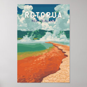 Rotorua Nieuw-Zeeland Illustratie Reizen Art Retro Poster