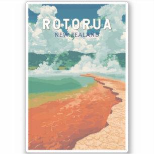 Rotorua Nieuw-Zeeland Illustratie Reizen Art Retro Sticker