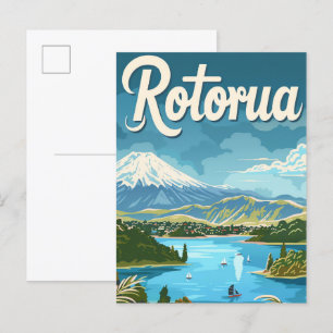 Rotorua Nieuw-Zeeland Vintage Travel Illustratie Briefkaart