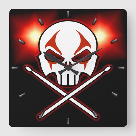 Rots- en rolklok Zware metalen trommelwandklok Vierkante Klok (Voorkant)