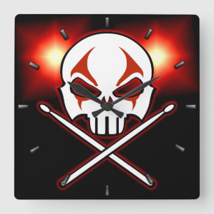 Rots- en rolklok Zware metalen trommelwandklok Vierkante Klok