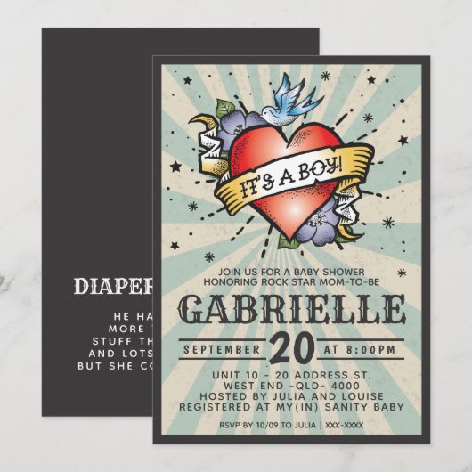Rots en Roll Tattoo Baby shower Kaart (Voorkant / Achterkant)