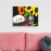 Rots in de Heilige Bijbel met zonnebloemen Canvas Afdruk (Insitu (Woonkamer))