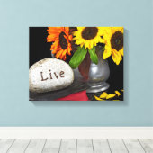 Rots in de Heilige Bijbel met zonnebloemen Canvas Afdruk (Insitu (Houten vloer))