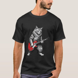 Rots Klassieke Gitaarheld Kat voor Mannen T-shirt