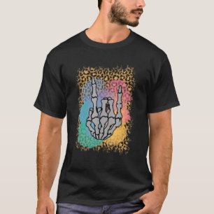 Rots Skelet Hand Luipaard Waterverf Botten Hallo T-shirt
