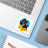 Rots Snickerpoedel Sticker (Laptop met iPhone)