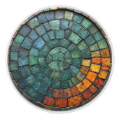 Rots Steen Patroon in Turquoise Blauw Geel Rood   Keramische Knop (Voorkant)