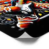 Rots Ster Gemberkoek Kerst Guitar Lampen Mannen Poster (Hoek)