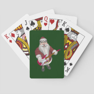 Rots Ster Santa Met Rode Elektrische Gitaar Speelkaarten