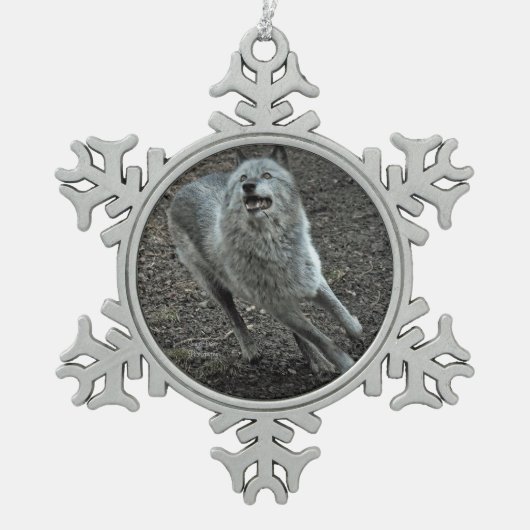 Rots Wolf Tin Sneeuwvlok Ornament (Voorkant)