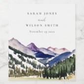 Rotsachtig Sneeuw Berg Waterverf Landschap Bruilof Wijn Etiket (Enkel label)