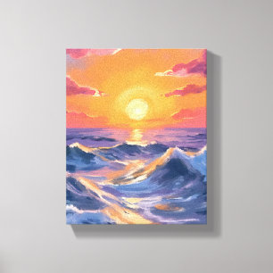 Rotsachtige Zee Oceaan Golven Aquarel Schilderij Z Canvas Afdruk
