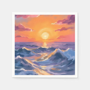 Rotsachtige zeeën Oceaan golven Aquarel Schilderij Servet