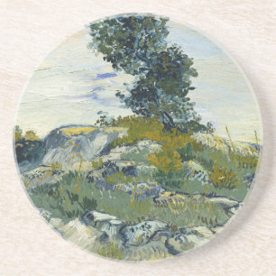 Rotsen met eikenboom, olieverfschilderij van Van G Zandsteen Onderzetter