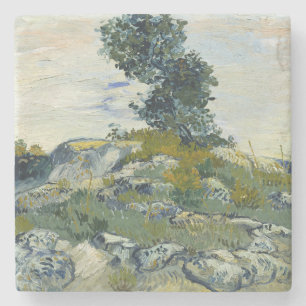 Rotsen met Eikenboom, Van Gogh Olie Schilderij Stenen Onderzetter
