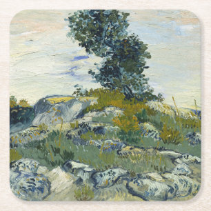 Rotsen met eikenboom, Van Gogh olieverfschilderij Kartonnen Onderzetters