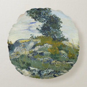 Rotsen met eikenboom, Van Gogh olieverfschilderij Rond Kussen