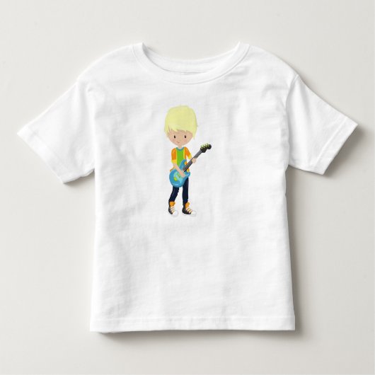 Rotsjongen, blond haar, gitaarspeler, band, muziek kinder shirts (Voorkant)