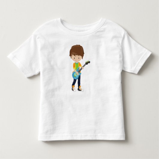 Rotsjongen, bruin haar, gitaarspeler, band, muziek kinder shirts (Voorkant)