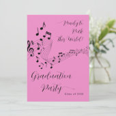 Rotsmuziek Zwart & Roze Foto Afstudeerfeest Kaart (Staand voorkant)