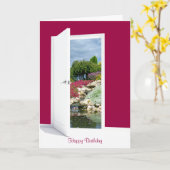 Rotstuin en waterval in open deur verjaardag kaart (Gele Bloem)